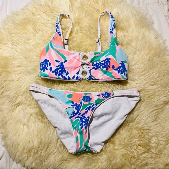 Maaji Serenity tropical bikini set S/M reversible white swimsuit set - Picture 2 of 14